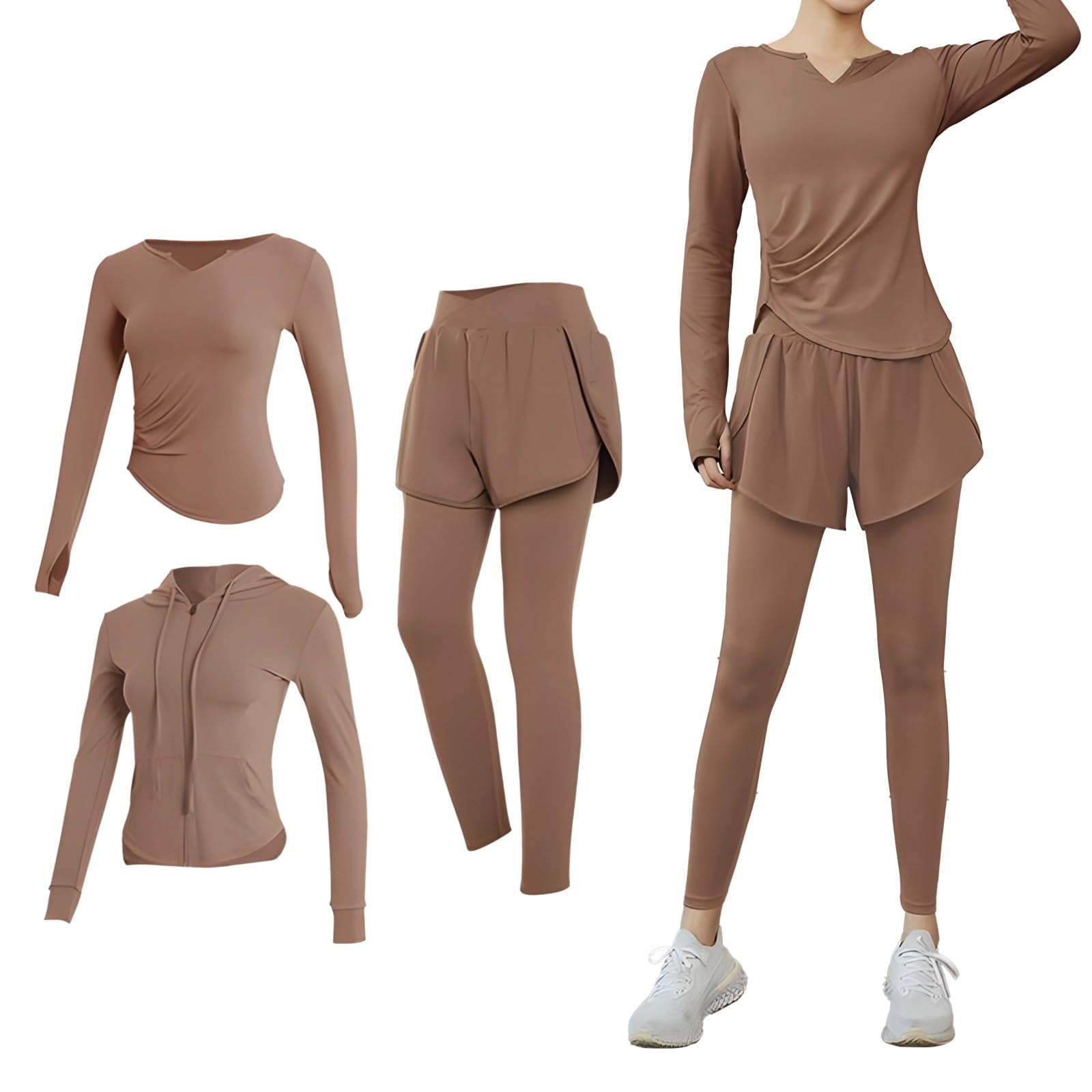 Conjunto de entrenamiento genérico de tres piezas para mujer, talla XXL, incluye chaqueta, pantalones cortos y leggings, tela transpirable y antibolitas, para yoga y gimnasio