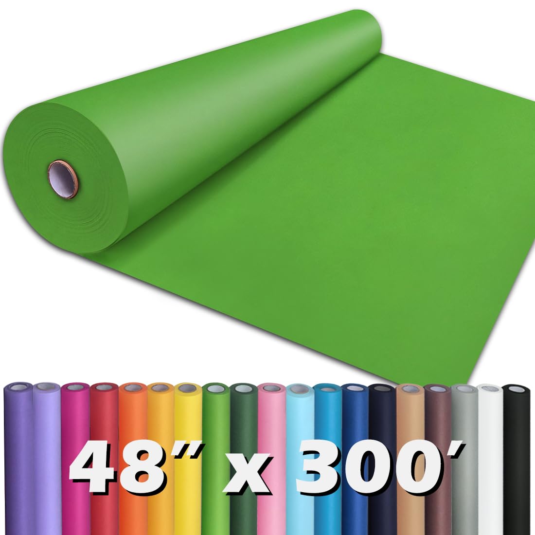 PerkHomy Medium Green Kraft Paper Roll 48" x 3,600" (300') for Gift Wrapping Bouquet Flower Art Painting Craft Writing Packaging Shipping 80GSM 55LB (Medium Green, 48" x 300')