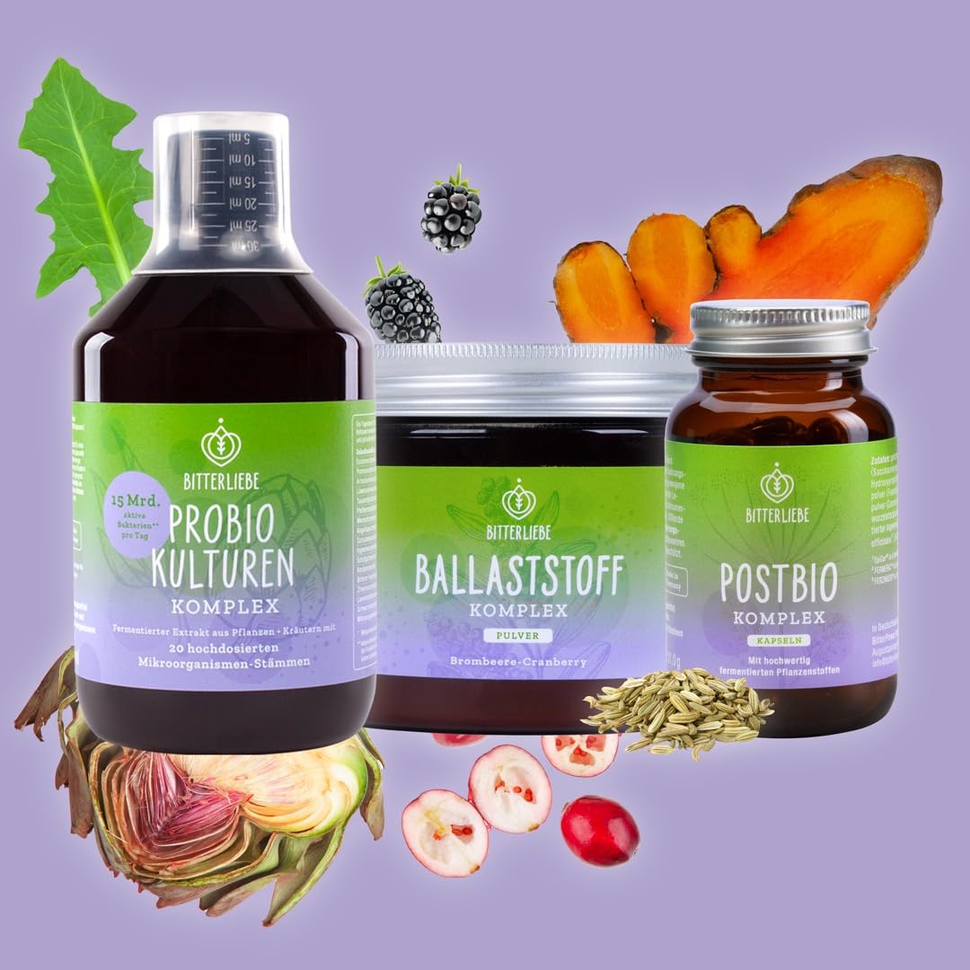 BitterLiebe - Darm Aufbau Paket - mit Postbio, Probio und Ballaststoff mit Geschmack - für deine Darmgesundheit