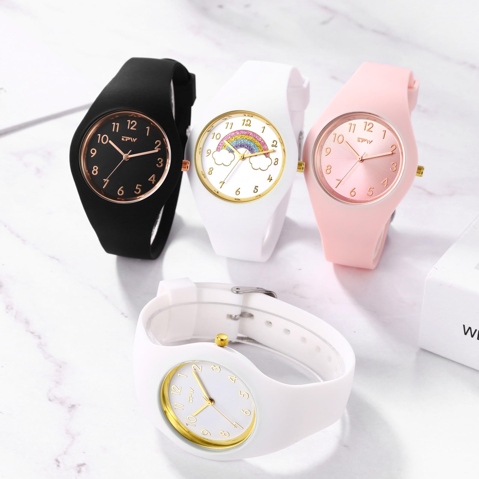 JewelryWe Zegarek dziecięcy analogowy kwarcowy 30 m wodoszczelny zegarek na rękę dzieci klasyczny prosty silikonowy pasek zegarki dla chłopców dziewcząt młodzieży czarny/biały