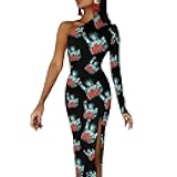 I Love New York Womens One Shoulder Maxi Dress Trendy Long Sleeve Split Bodycon Cocktail Dresses