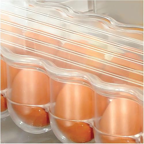 Miniatura 6 de mDesign Bandeja apilable de plástico para huevos, contenedor de almacenamiento y organizador para refrigerador, contenedor de docena de secciones