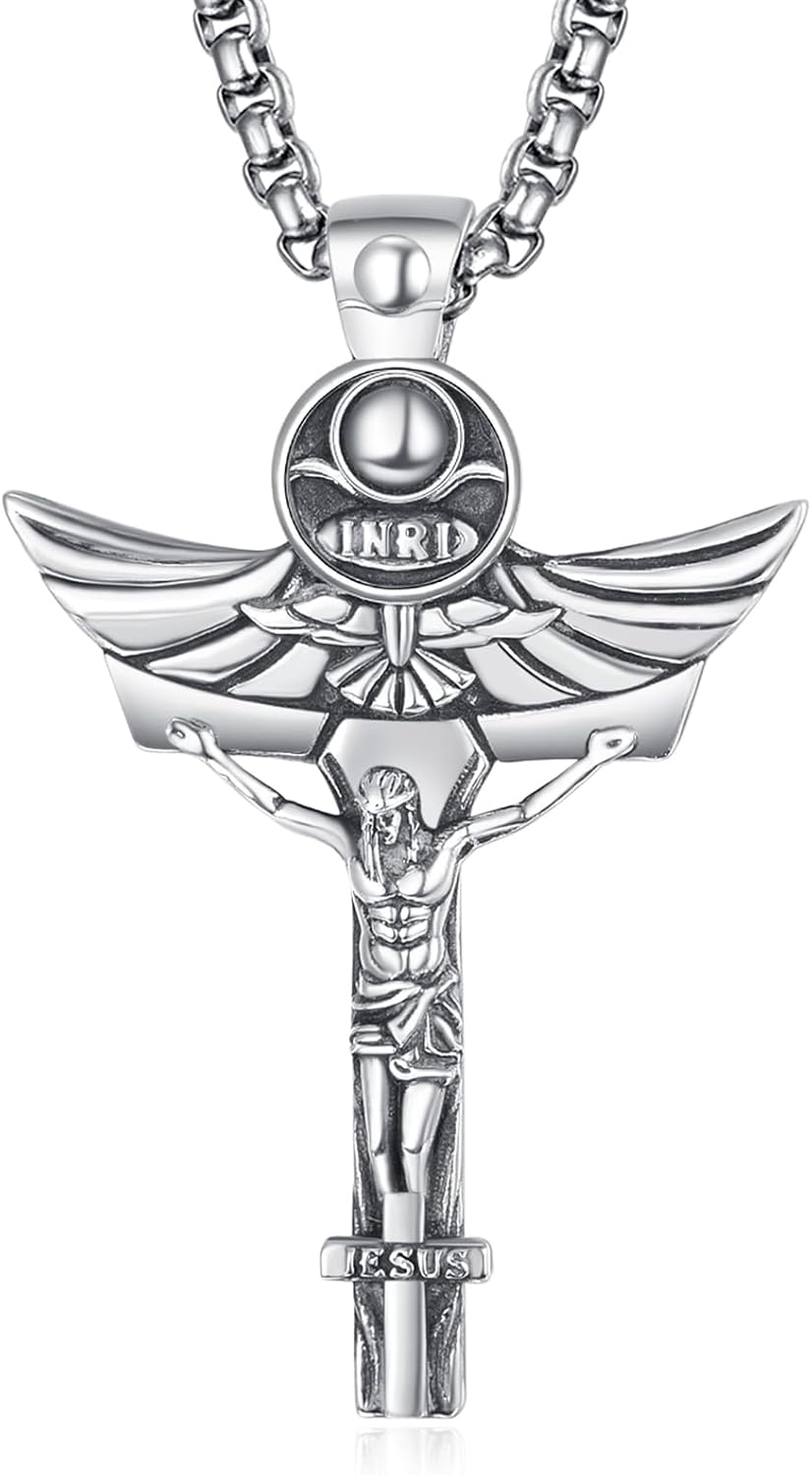 F4DEDAN 925 Sterling Silver Cross Necklace for Men and Women Christian Religious Gifts