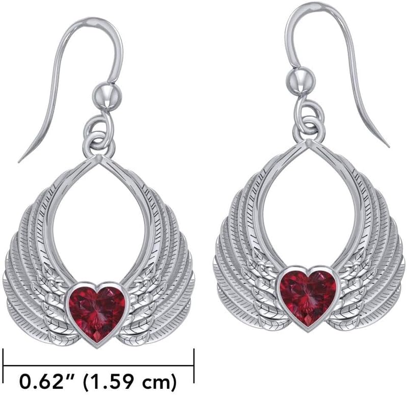 Jewelry Trends ハートエンジェルウィングシルバーダングルイヤリング ガーネット付き