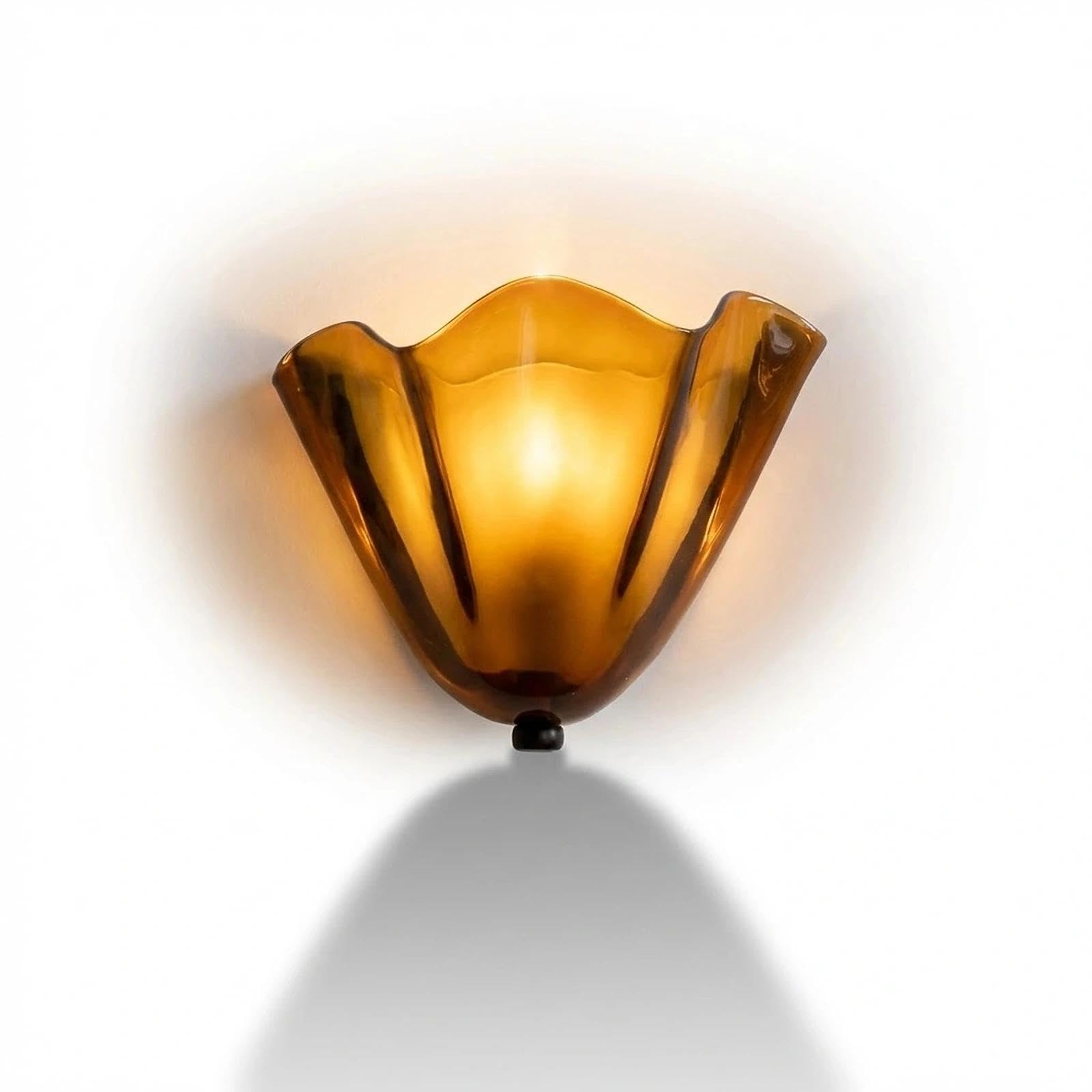 Mid Century Wall Sconce, Amber Glass Scallop Light Fixture – Vintage Art Deco Lamp for Bathroom Vanity, Bedroom – Warm Coastal Ambience, Hardwired Antique Brass E12(Amber)