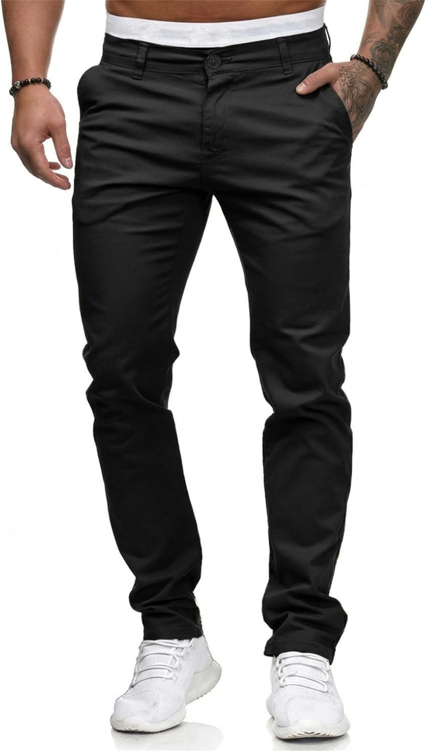 HUNGSON Mens Chinos Dress Pants Slim Fit Stretch Business Casual Golf Work Slacks Trousers