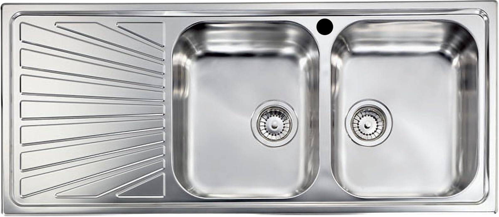 Lavello cucina Costanza acciaio inox 116 x 50 cm 2 vasche saldate destre e gocciolatoio Made in Italy