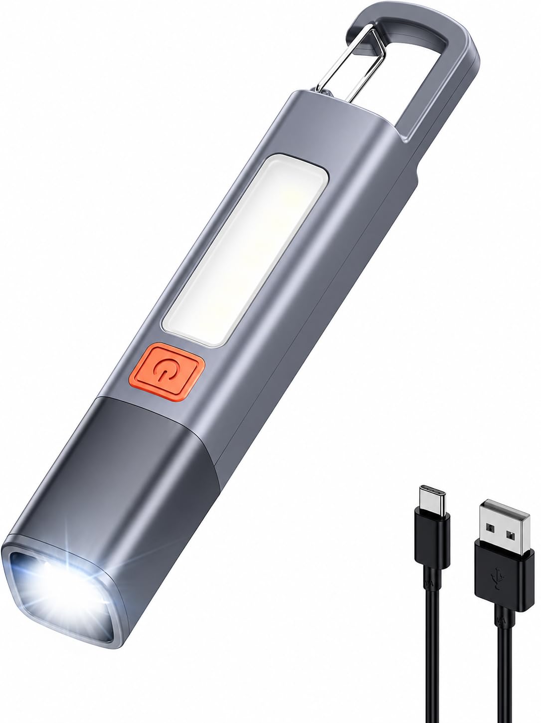 Shopping Mart Rechargeable LED Flashlight with COB Side Light, Flashlight LED with 3 Modes & Hook and Zoomable & Waterproof 2-in-1 Flash Light and Side Light for Camping/Home/Emergency (Gray) (1 pcs)-image-21