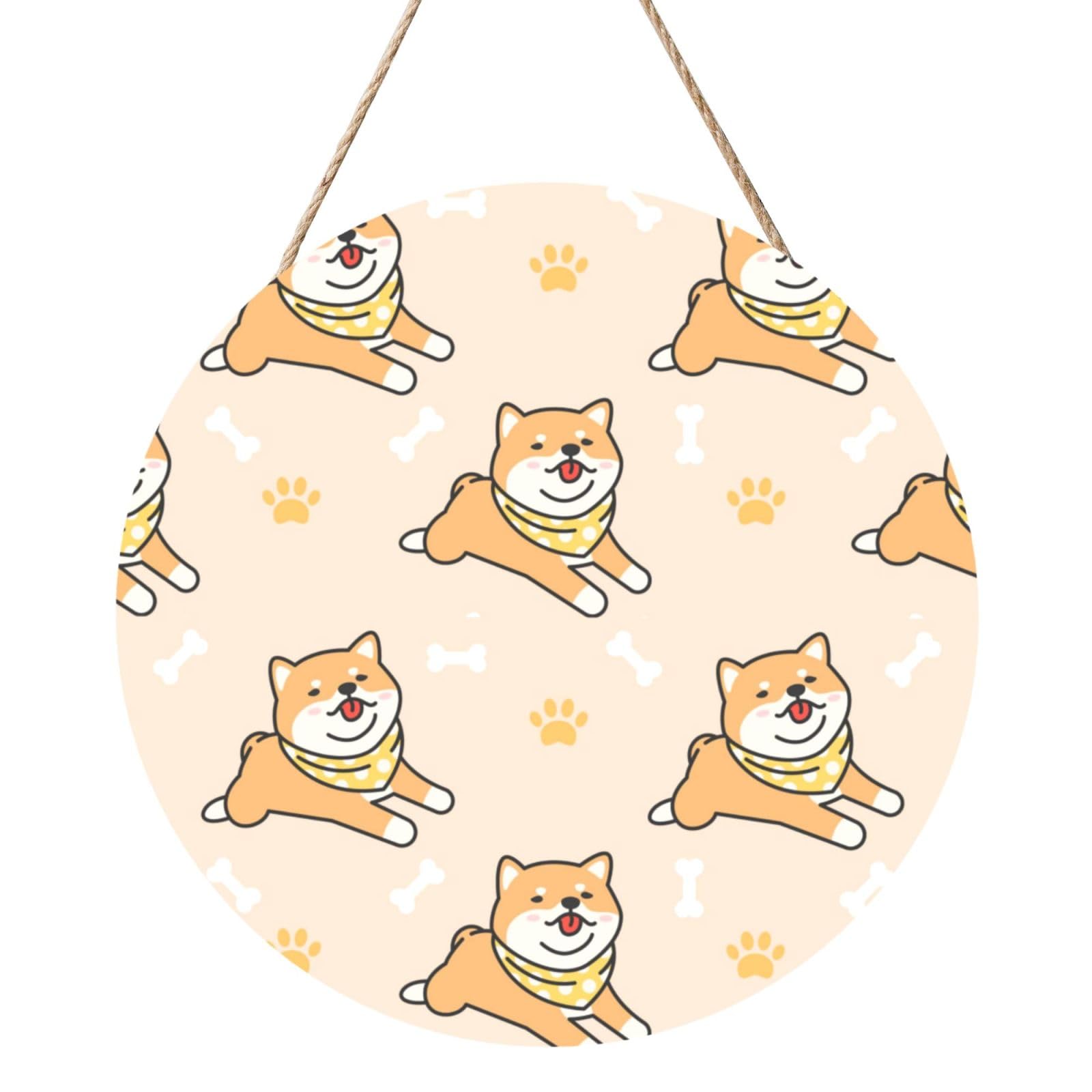 InOmak Shiba Inu Dog Pattern, Round Wood Panel Painting 12 in, Wall Hanging Painting For Home