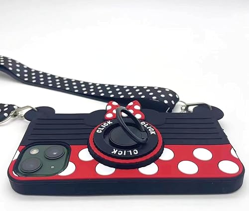 Miniatura 8 de Funda para iPhone 14, bonita funda para iPhone 13 de Minnie 3D de caja de cartón para cámara de Minnie 3D, soporte de agarre de anillo giratorio,