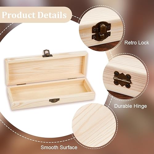 Miniatura 10 de OLYCRAFT Caja de madera sin terminar de 12 x 2.2 x 1.8 pulgadas, caja de hierro de marca de madera rectangular, caja de almacenamiento sin pintar