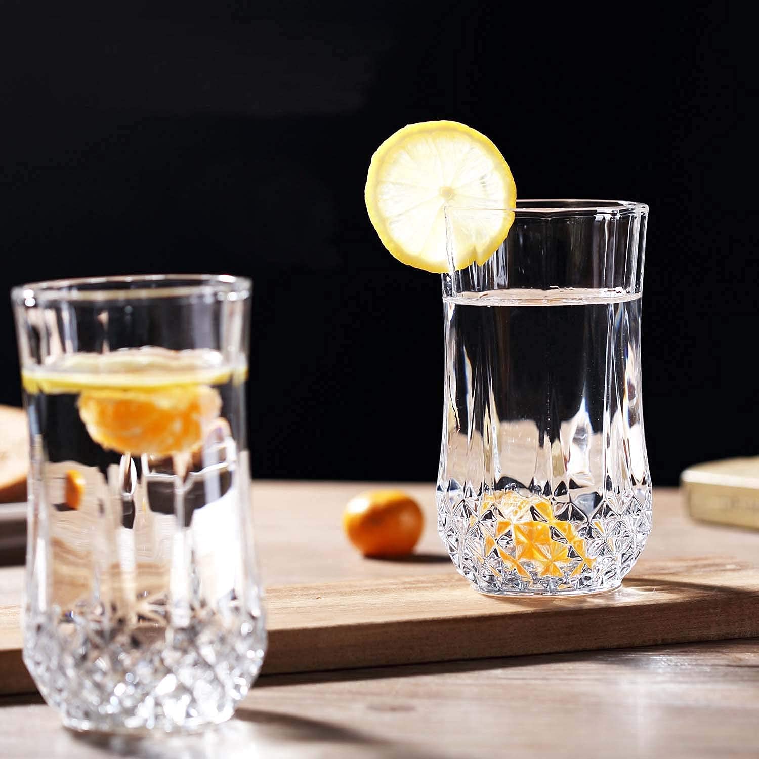 TIENER Italian Premium Crystal Cut Water,Milk Glasses, Juice Glass, Transparent Long Glass Highball Glasses | Pack of 6 |250 ML | Transpharant 2