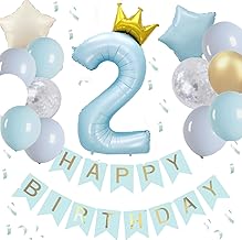 Babyblue 2nd Birthday Decoration Balloons, Large Number Balloons, 40 Inches, Birthday Decoration, Set of Number Balloons, Crown, Birthday Balloons, For Children, Birthday Celebrations, Boys, Girls