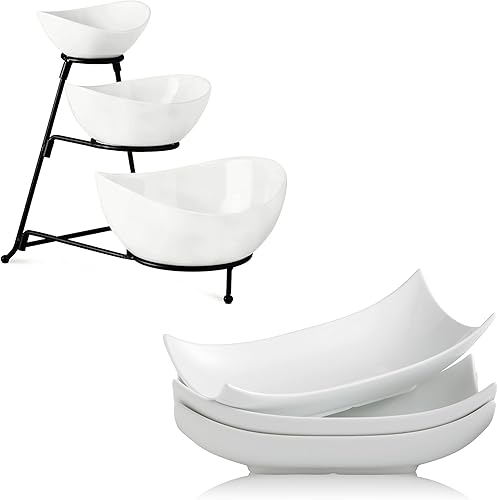 Gomakren Juego de 3 platos decorativos de porcelana para servir platos especiales curvados profundos y grandes de Navidad, platos de regalo, juego