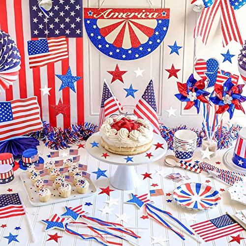 Image of 300Pcs Patriotic Confetti Christmas American Flag with Glitter Stars Scatter Paper Red White Blue Table Decor for USA Xmas Holiday New Year Labor Day Veterans Day Birthday Party Decoration Supplies
