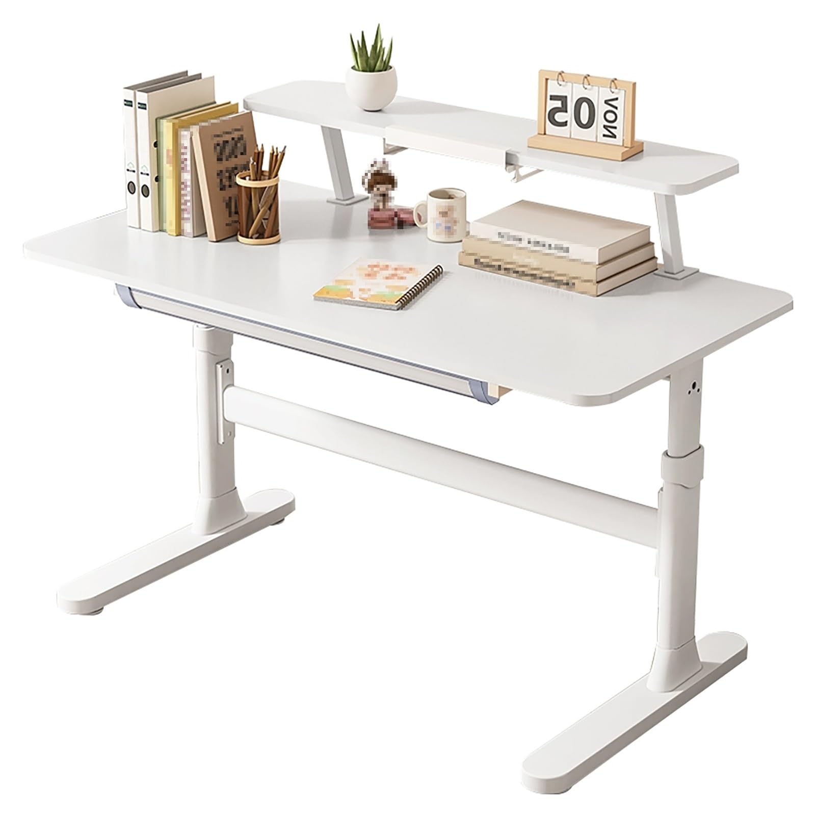 MYUYEE Manual Sit Stand Up Desk Height Adjustable, Standing Desk With Drawer And Removable Bookshelf, Computer Desk Workstation For Home And Office,One Color,120X60Cm/47.2X23.6I(One Color-140X60Cm)