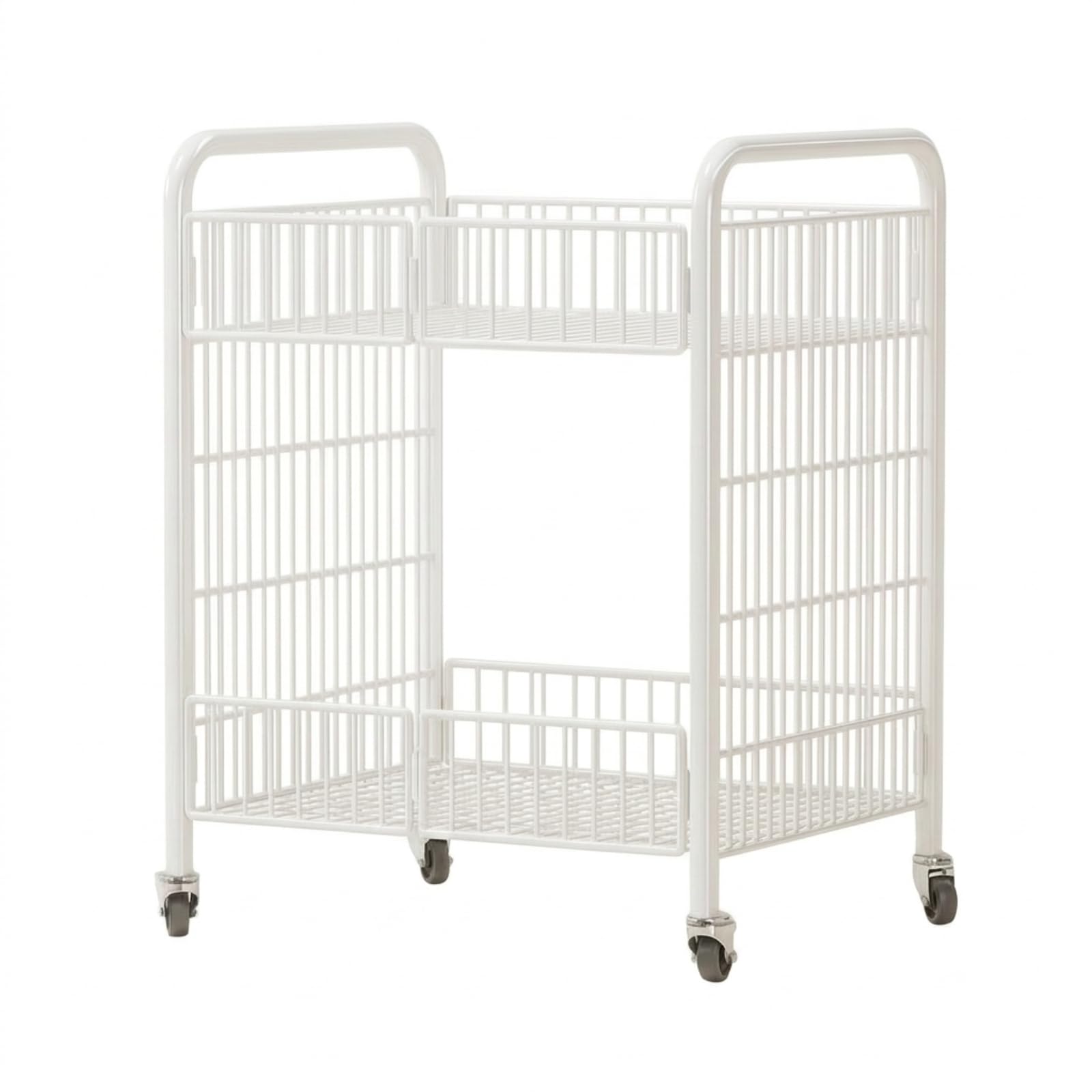 Carrello Espositivo a Due Ripiani Salvaspazio Carrello Pieghevole con Ruote Compatto per Negozi Temporaneo, Bianco, Piccolo