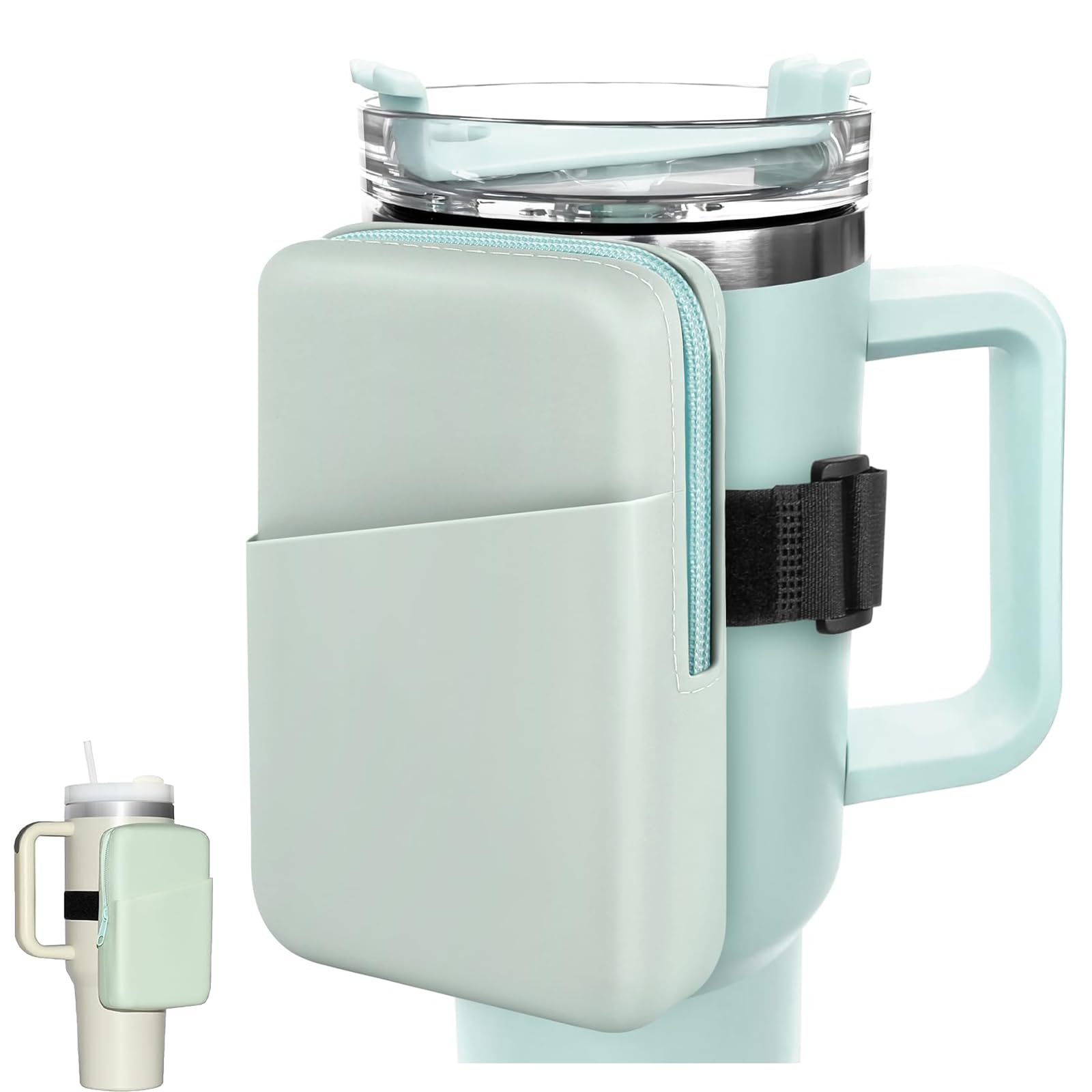 AMFSQJWater Bottle Carrier Bag with Adjustable Straps for Stanley Quencher Cup Tumbler, Water Bottle Accessories for Hiking Travelling Camping, Silicone Sports Arm Bag