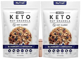 NuTrail Keto Nut Granola Blueberry Cinnamon 2 Pack 22 oz Each, 44 oz Total - Low Carb, Grain-Free, No Added Sugars, No-GMO - Healthy Breakfast Cereal | Gourmet Kitchn/ZiQ clip 1pc