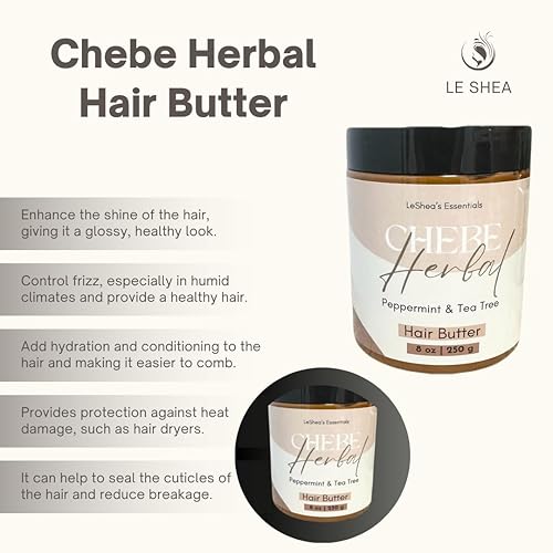 Miniatura 7 de LE SHEA Chebe Butter w Tea Tree & Peppermint Crema para el crecimiento del cabello, crema hidratante africana manteca de karité jamaicano negro