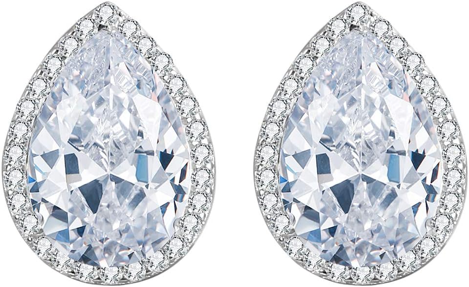 EleQueen Women's925 Sterling Silver Cubic Zirconia Teardrop Studs Earrings 1 Pair Silver Tone