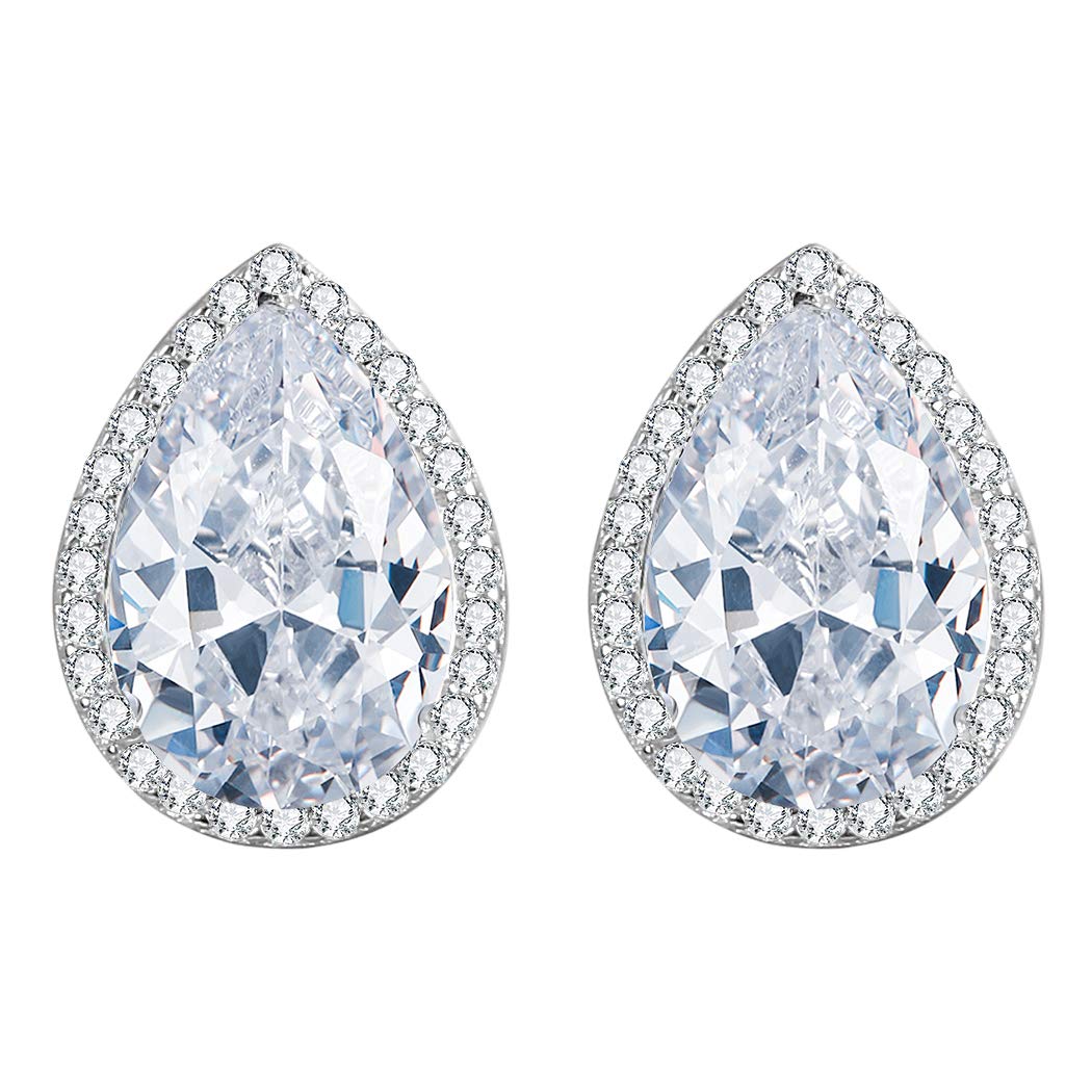 EleQueen Women's925 Sterling Silver Cubic Zirconia Teardrop Studs Earrings 1 Pair Silver Tone