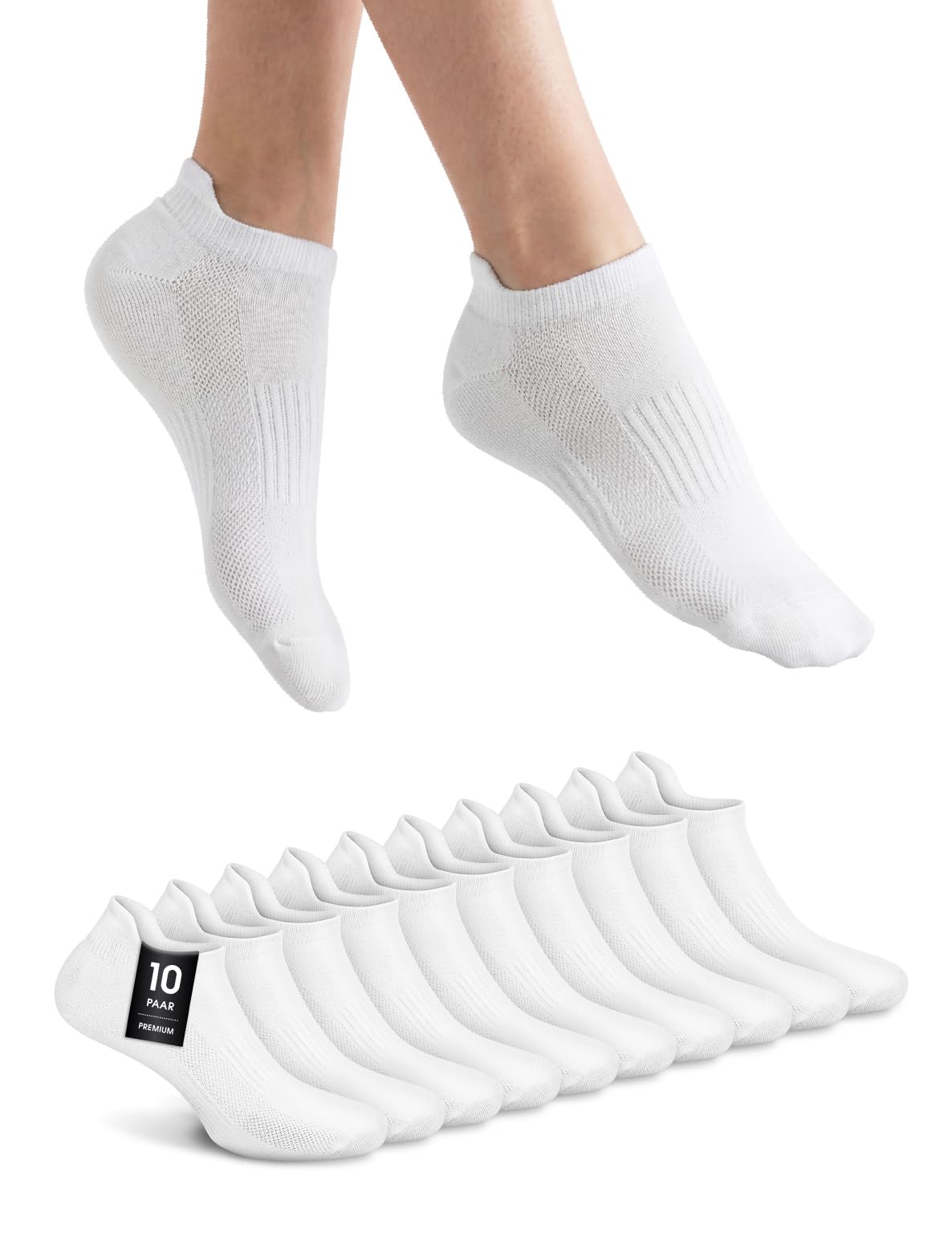 NYME Premium Sneaker Socken Herren Damen 6-10 Paar - Bio-Baumwolle, Atmungsaktive Sportsocken & Kurzsocken - Schwarze und Weiße Socken - 4 Größen (35-50)