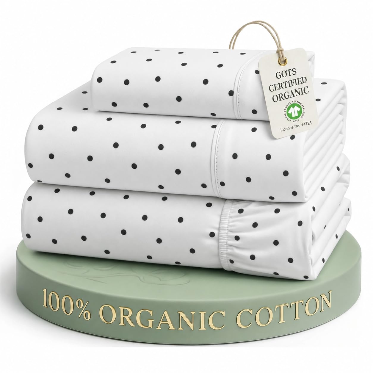 LANE LINEN Twin Sheets 100% Organic Cotton 3pc Percale Cooling - Polka Dot โ image 1
