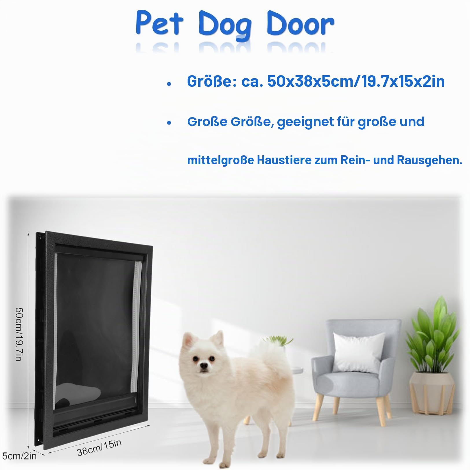Hundeluke, Große Hundeklappe, Abnehmbare Installation Haustiertüre Eingebauter Magnet für Innen- oder Außenbereich für Ihr süßes Haustier, Kunststoff 50x38x5cm (Schwarz)