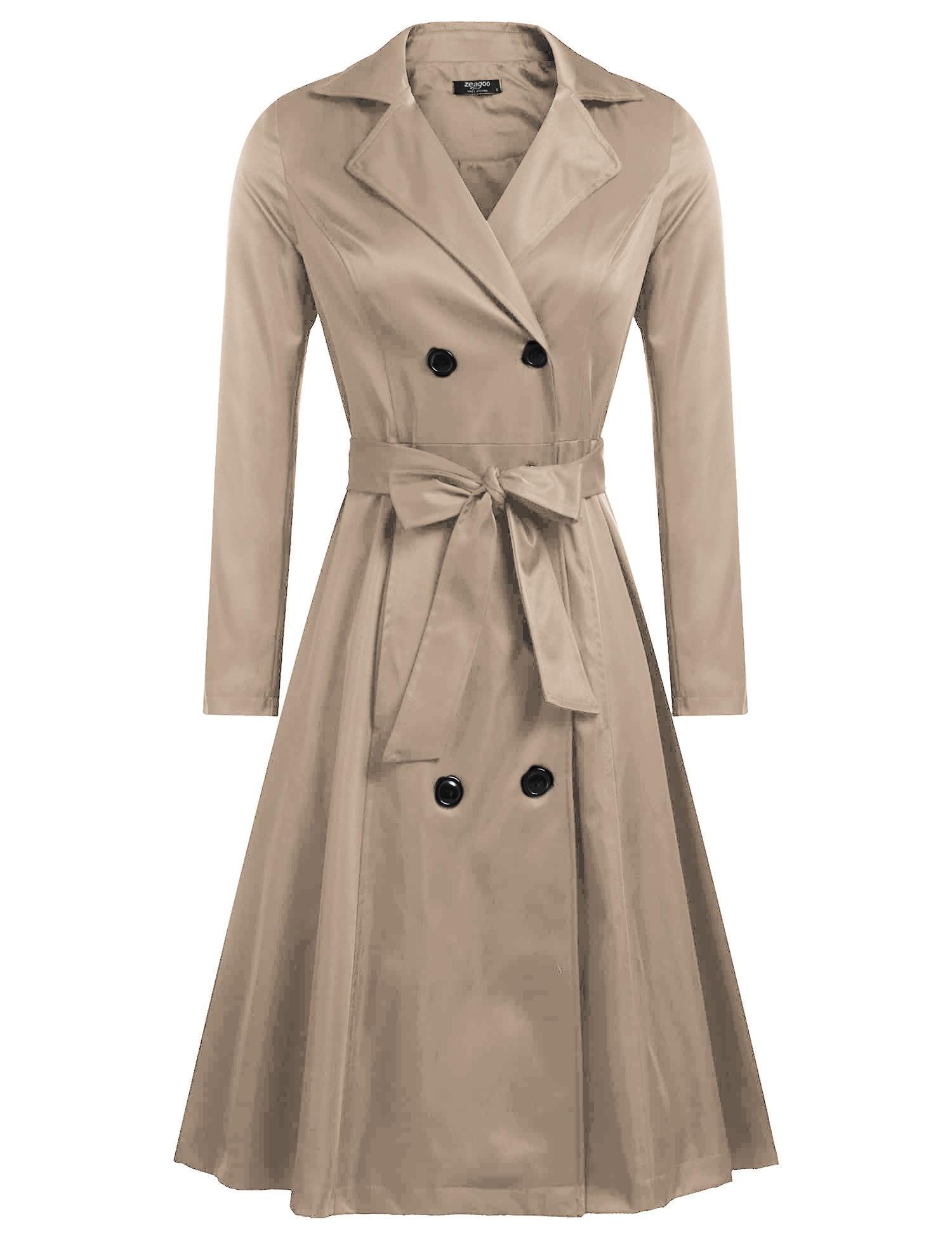 Zeagoo Womens Trench Coats Double-Breasted Long Coat with Belt