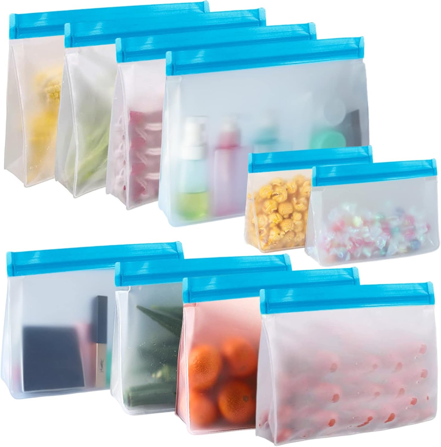 Careuoklab 10 Packs Reusable Food Storage Bags, Stand Up Large Capacity