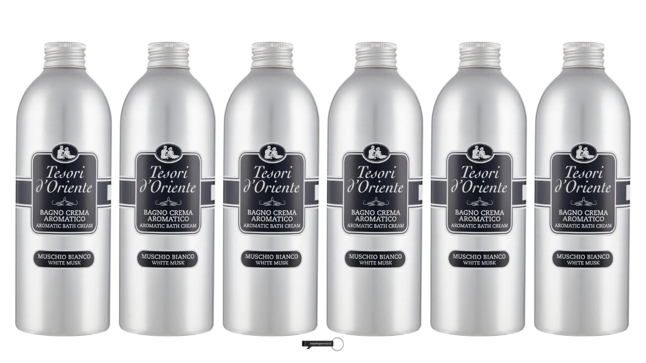 6x Tesori d'Oriente Bagno Crema Muschio Bianco,Schaumbäder mit Weißer Moschus,Reinigen die Haut und spenden Nährstoffe und Feuchtigkeit,500ml,+ italy shop free keyring