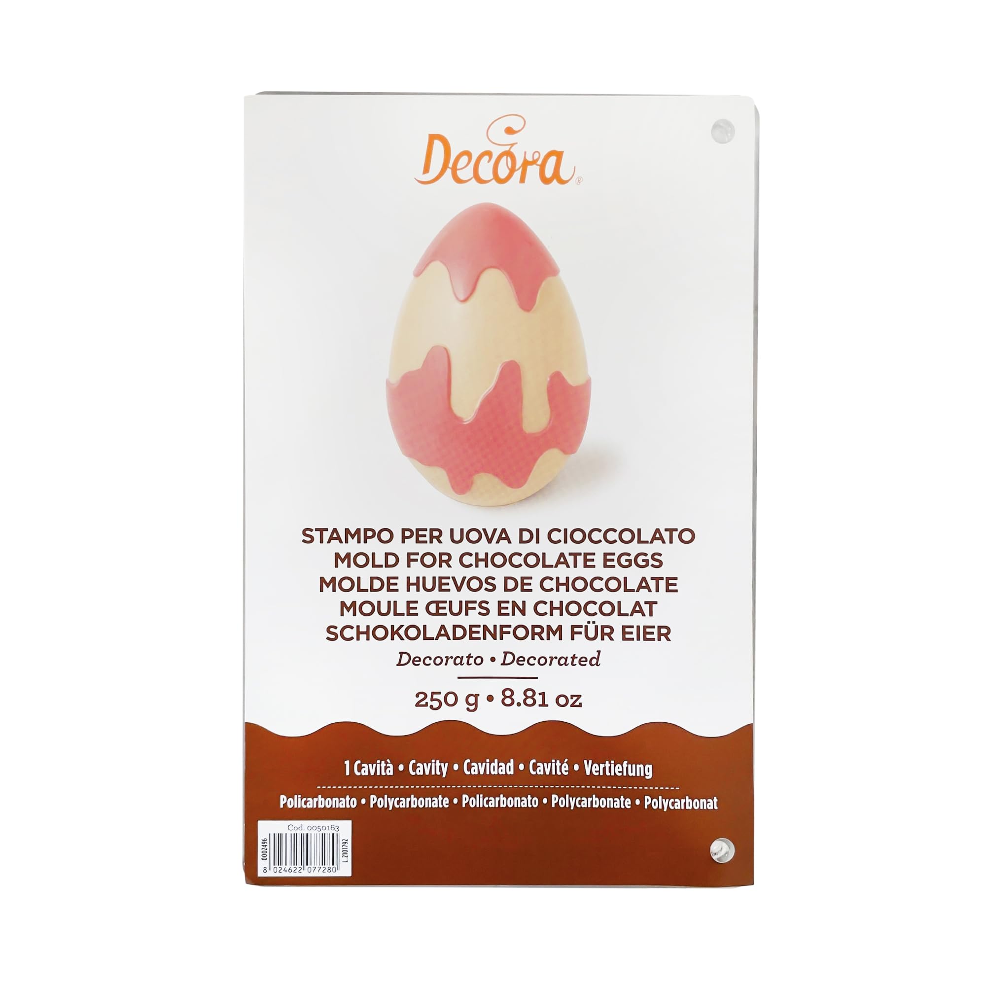 Decora 0050163 Stampo Professionale per Uovo di Cioccolato con Macchie, In Policarbonato, 1 Cavità, 135 X 205 mm, Ideale per Realizzare un Uovo Lucido e Croccante, Design Professionale, Made in Italy
