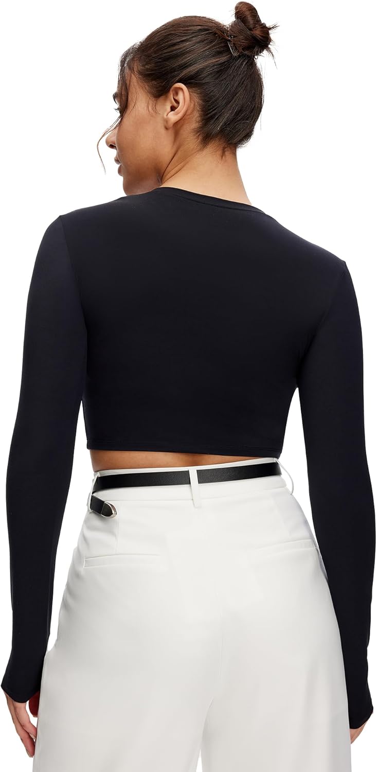 NANJI Cropped Long Sleeve T Shirts for Woman - Slim Fit Crew Neck Crop Tops, Basic Women's Cropped Tee Casual Wear Workout - Image 5