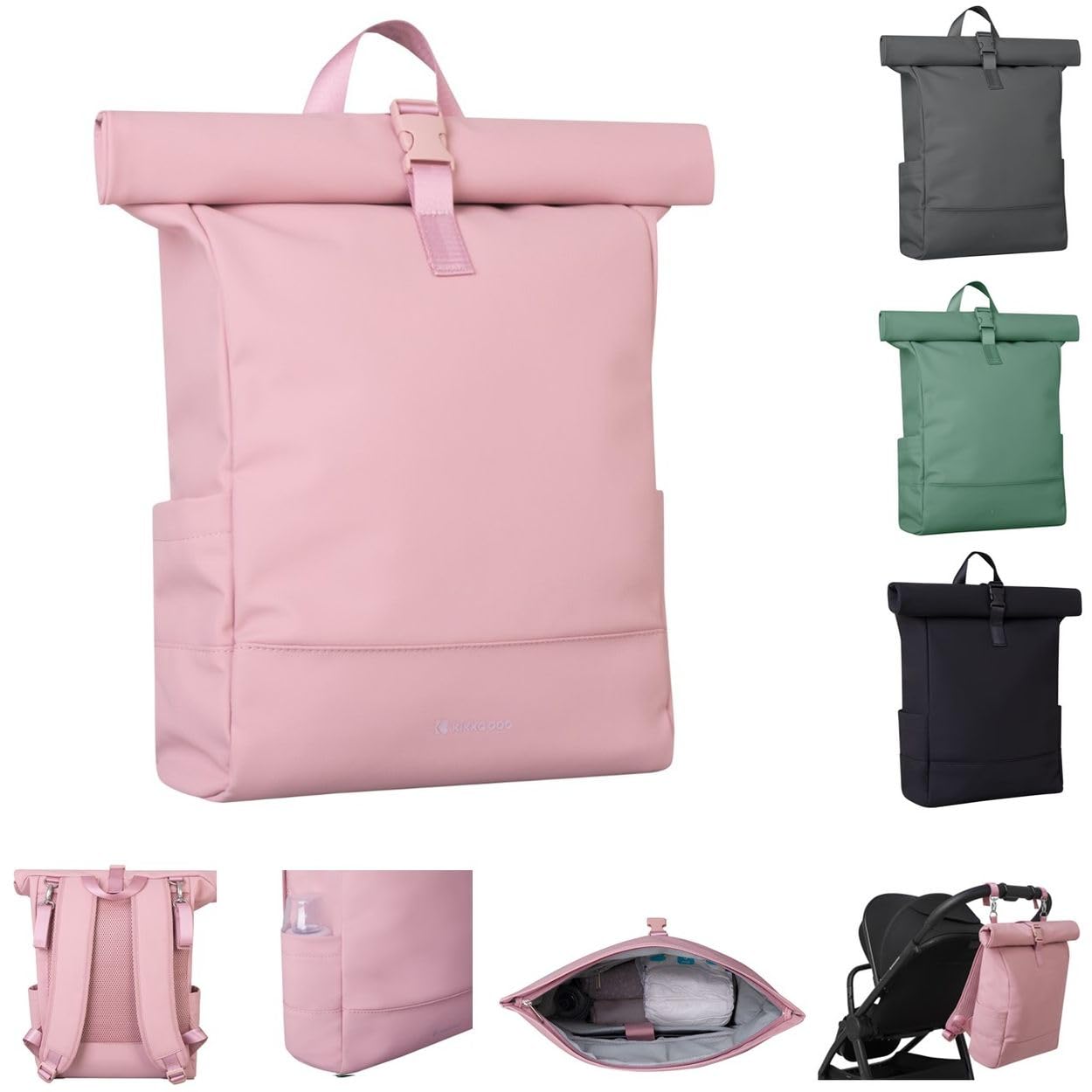 Kikkaboo Wickeltasche Jayden Rucksack Grifflänge einstellbar, Reißverschluss rosa