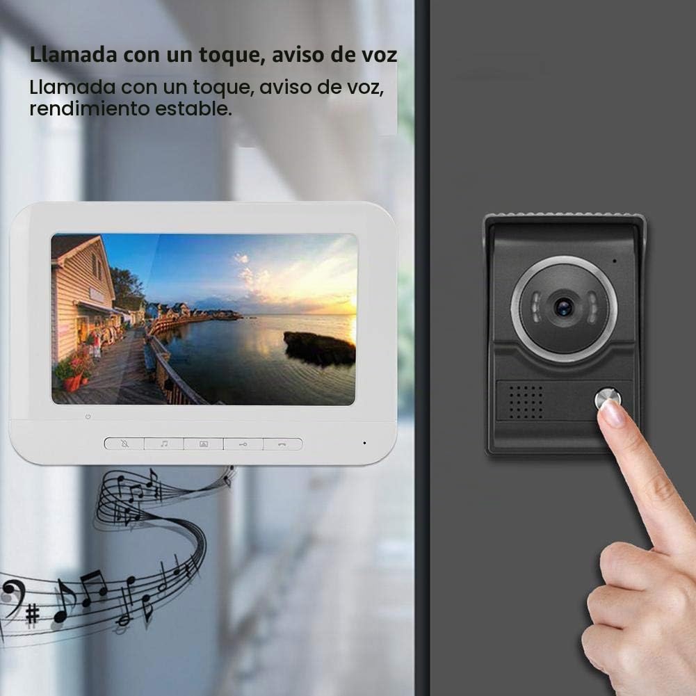 Sistema de Videoportero, IR a Prueba de Agua de 7 Pulgadas, Pantalla TFT-LCD, Timbre de Video Puerta Sistema de Teléfono Compatible con Intercomunicador Bidireccional, Monitoreo, Desbloqueo(YO)