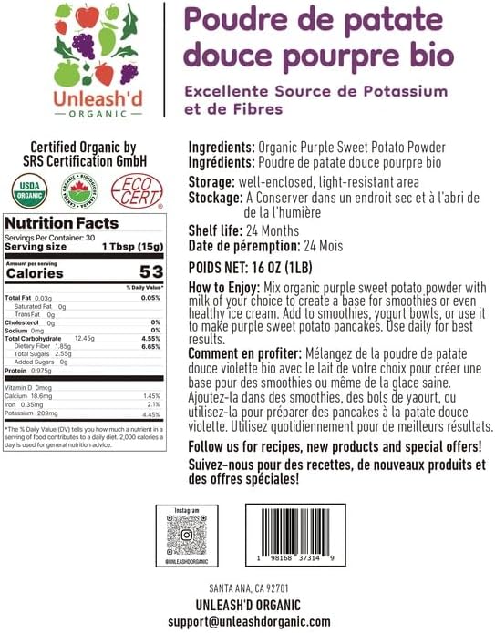 UNLEASH'D ORGANIC Organic Purple Potato Powder 16 oz – 100% Pure Natural Superfood, Rich in Antioxidants & Plant Nutrients - Image 2