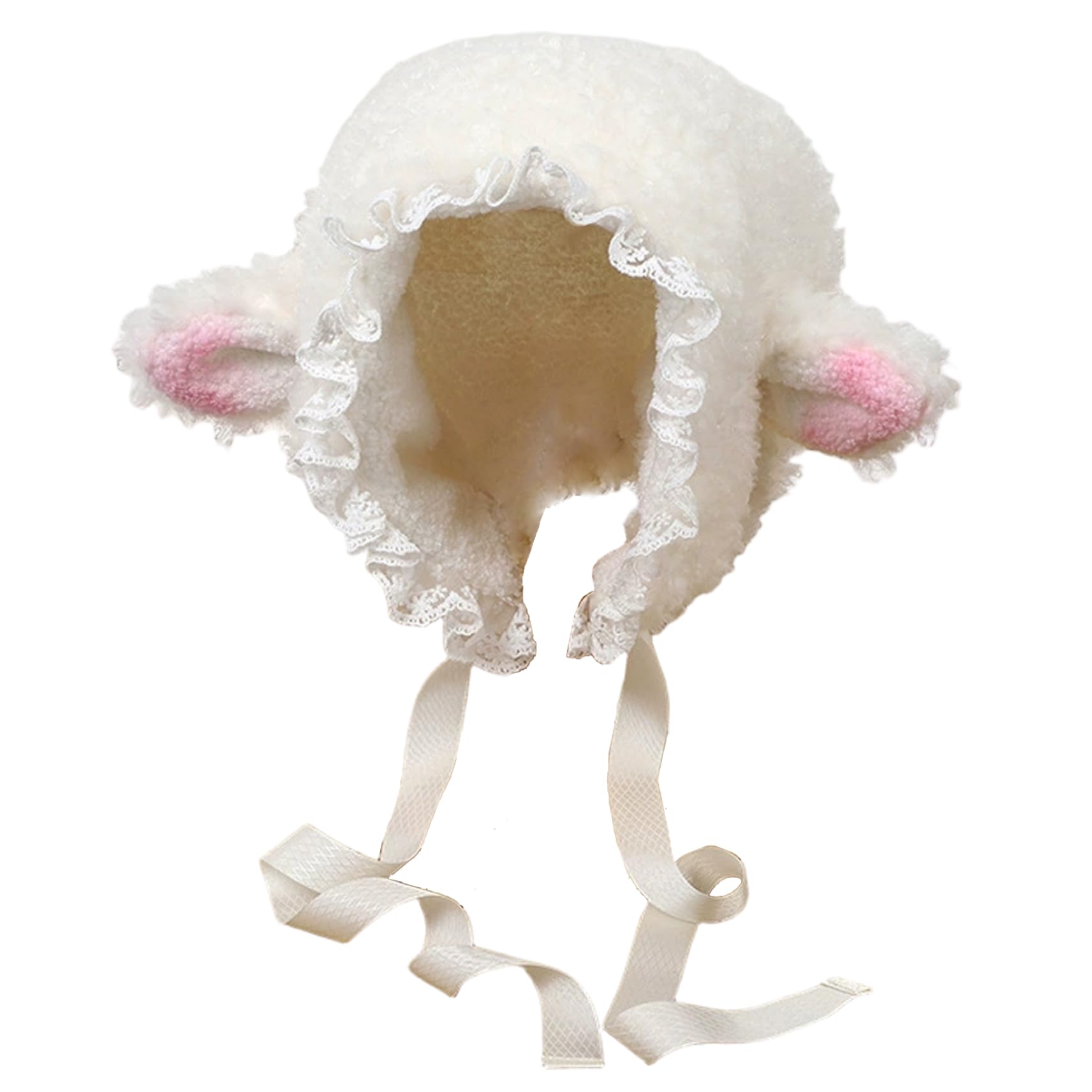 Cakeeyum Girls White Lamb Hat For Cute Cartoon Sheep Hat With Strap Y2k Beanie Winter Headwear Cosplay Photo Props Party Supplies Lamb, Sheep, Ears Costume, Costume, Animal, Ears