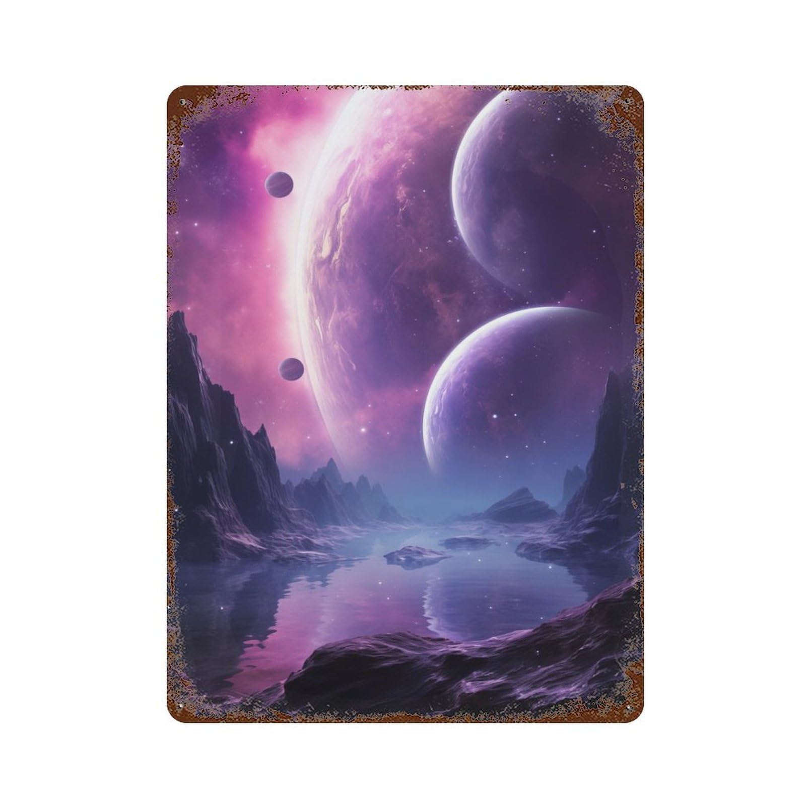 Alien Planet Vintage Wall Sign 15.7"x11.8", Rust Effect Metal Decor for Living Room, Hallway And Home Decor