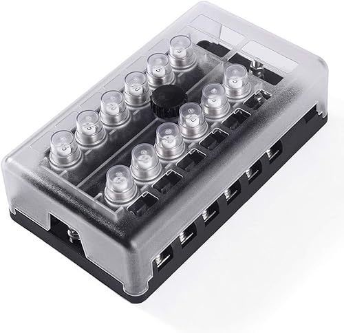 Caja de fusibles El bloque de fusibles de 12 vías incluye los disyuntores, 100 A 32 V caja de fusibles kit de repuesto con cubierta de protección