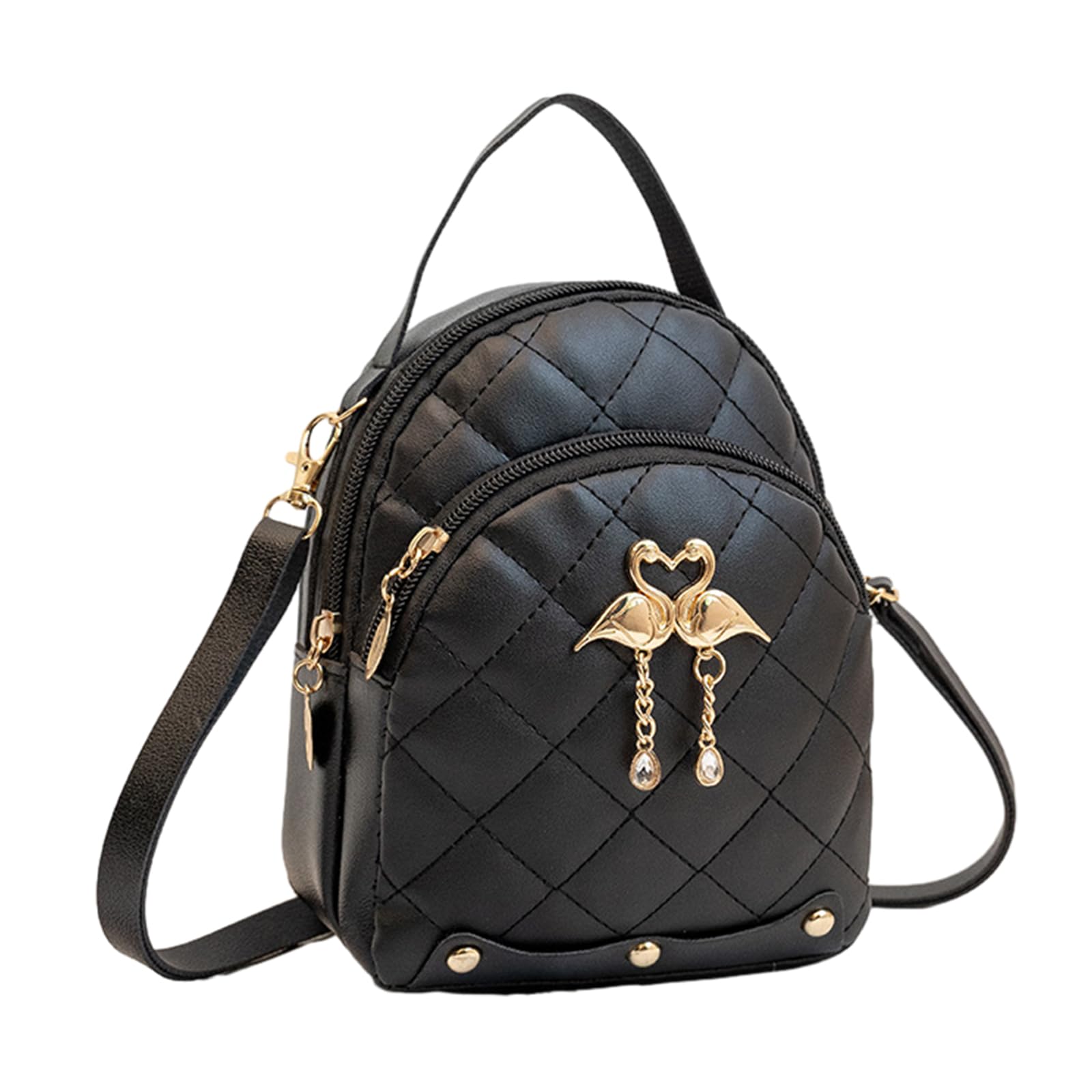 MICFENY Elegant Embroidered PU Backpack for Women Girls Rucksack Small Shoulder Bag Travel Daypack