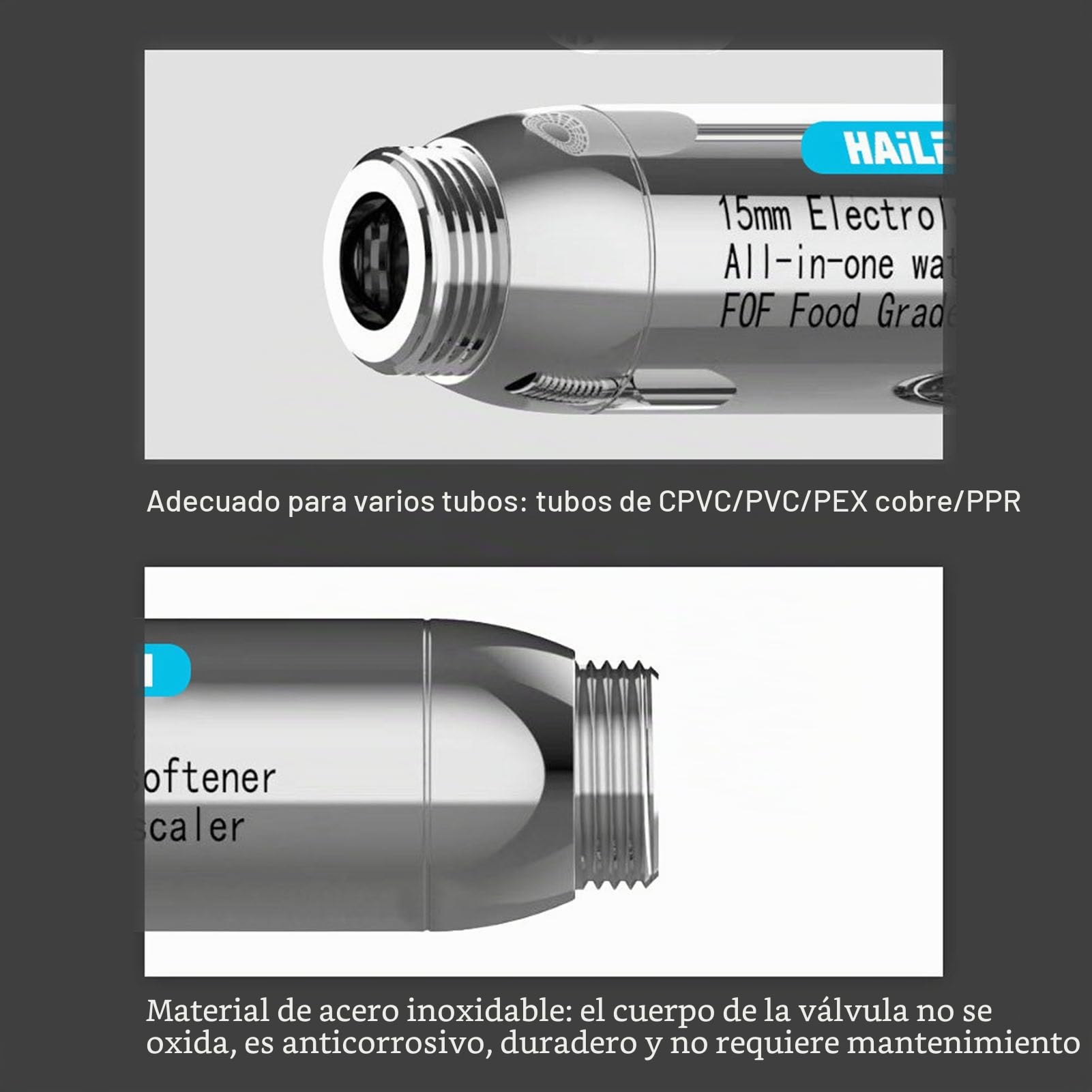Luocute Descalcificador de Agua, Suavizante Inhibidor de Escala de Acero Inoxidable sin Sal para Toda la Casa con de Polarización de Iones IPS, Reemplazo de Calentador de Agua para