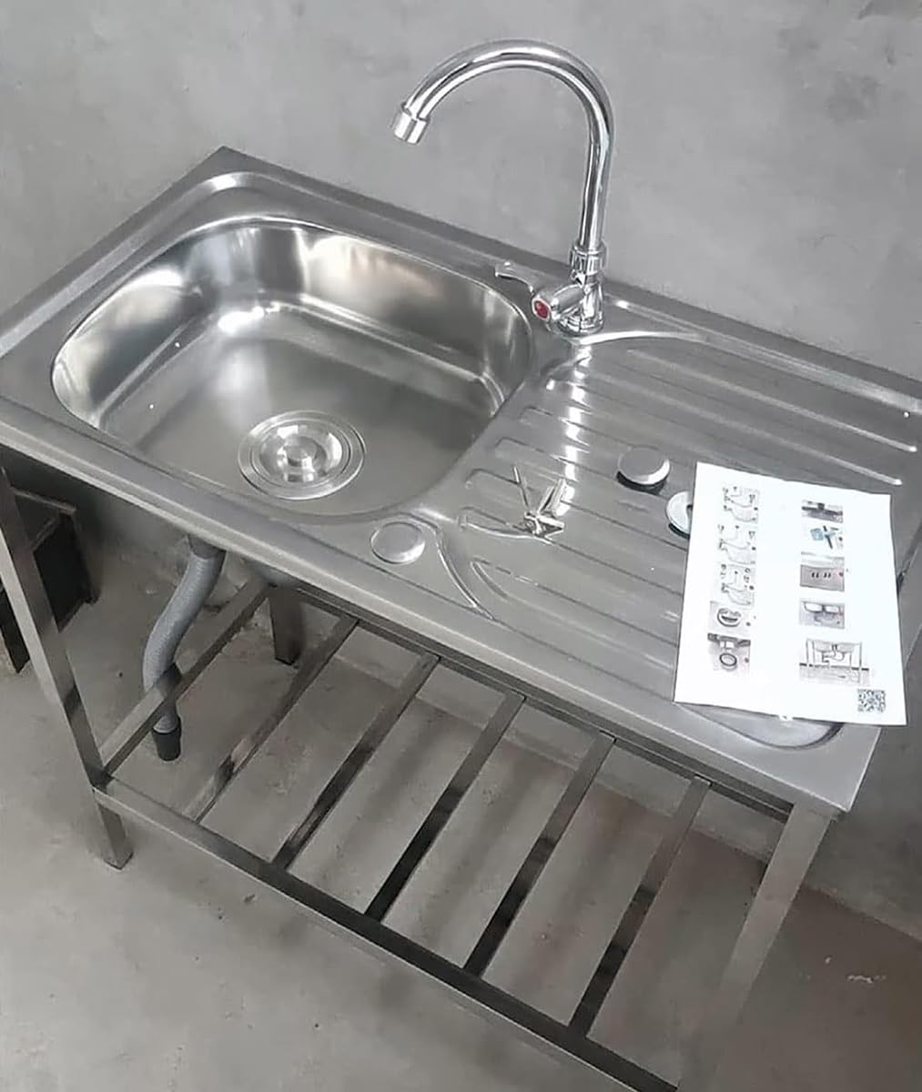 Fregadero de acero inoxidable 304, fregadero pequeño independiente con grifo y patas de banco de trabajo, fregaderos comerciales de un solo recipiente para garaje, restaurante, lavandería