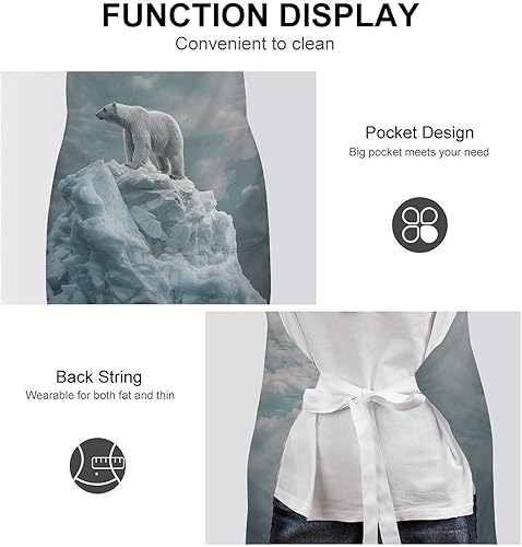 Miniatura 6 de MUSM Apron for Adults - 27.6 X 31.5 Inch, Heavy-Duty Polyester Aprons with Two Large Pockets, Waterproof On Top of Iceberg Kitchen Apron for