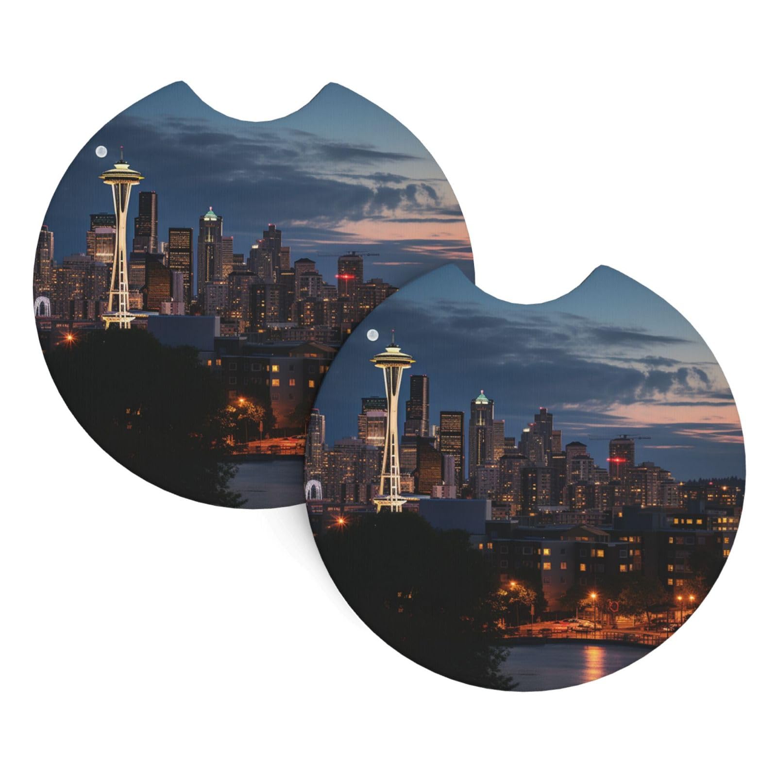 2PCS Car Coaster for Cup Holders Universal Auto Cup Mat City Seattle Cup Coaster Pad 2.7" Waterproof Neoprene Non-Slip Cup Holder Coasters Car Interior Accessories for Women Men