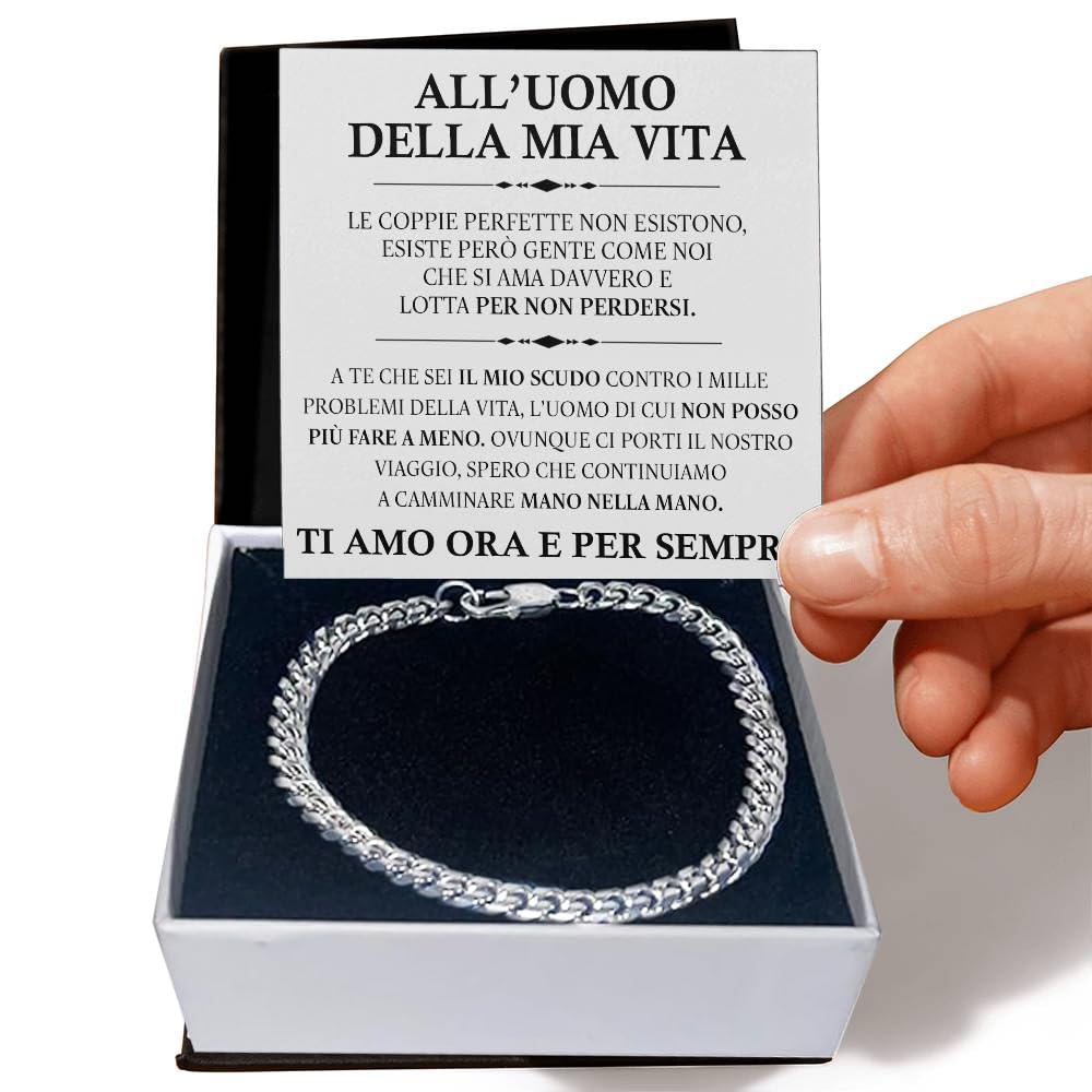 Azienda Italiana Bracciale Uomo in Pelle Intrecciata con Acciaio Inox Lucidato di Altissima qualità Idea Regalo per lui Festa del Papà Natale Compleanno - Cofanetto con DEDICA incluso