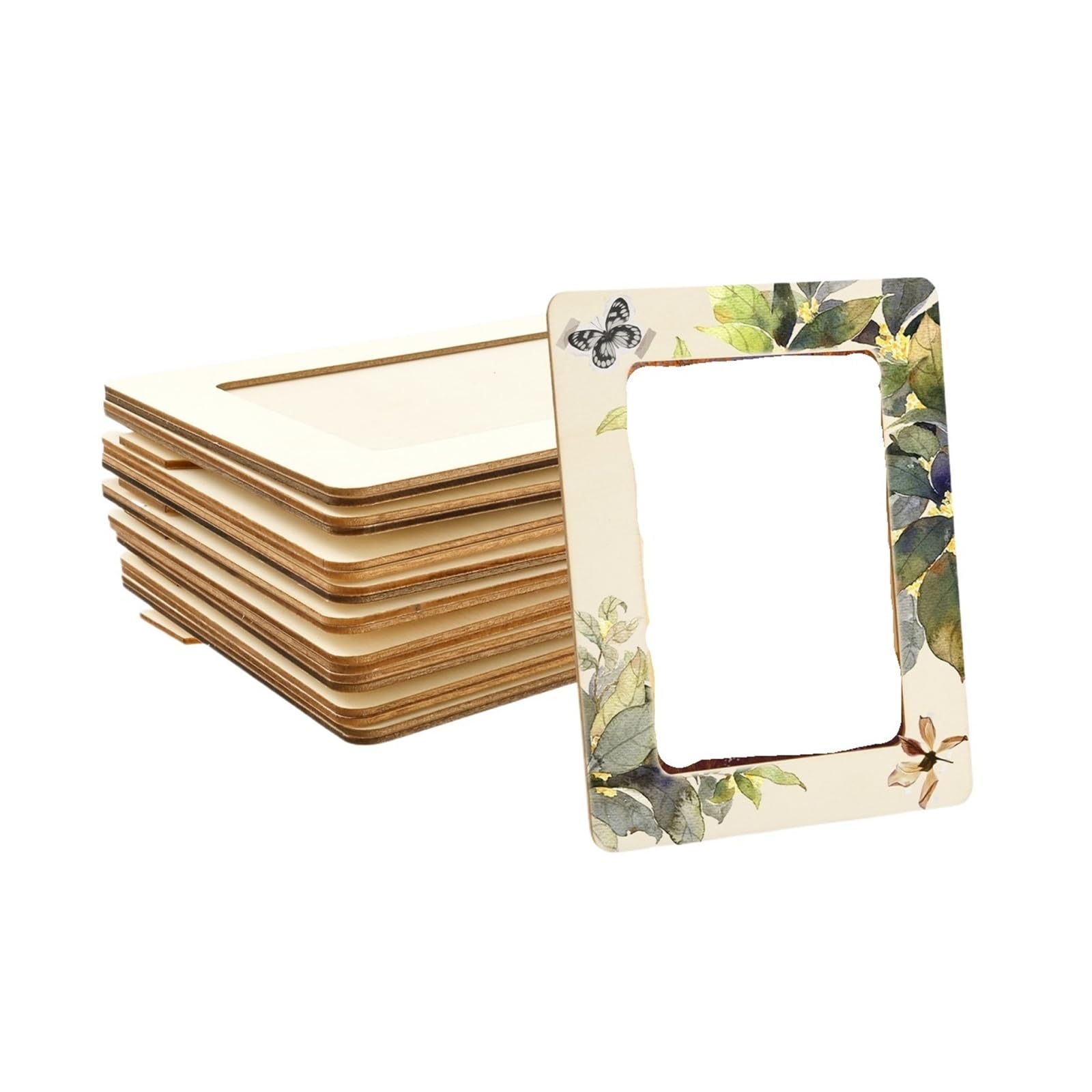 10 Pcs Unfinished Wooden Frames Wavy/Rectangle Photo Holder Painting Crafts Display Stand Home Office Desktop Decor for Wall & Tabletop Display(Rectangle)