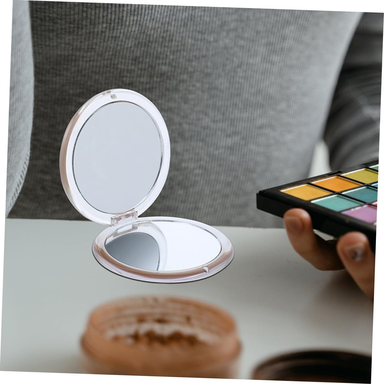 BESTYASH 3 Stück Faltbarer Kosmetikspiegel Doppelseitiger Mini Vergrößerungsspiegel Kompakter Handspiegel für Reisen Make Up Unterwegs Vergrößerung