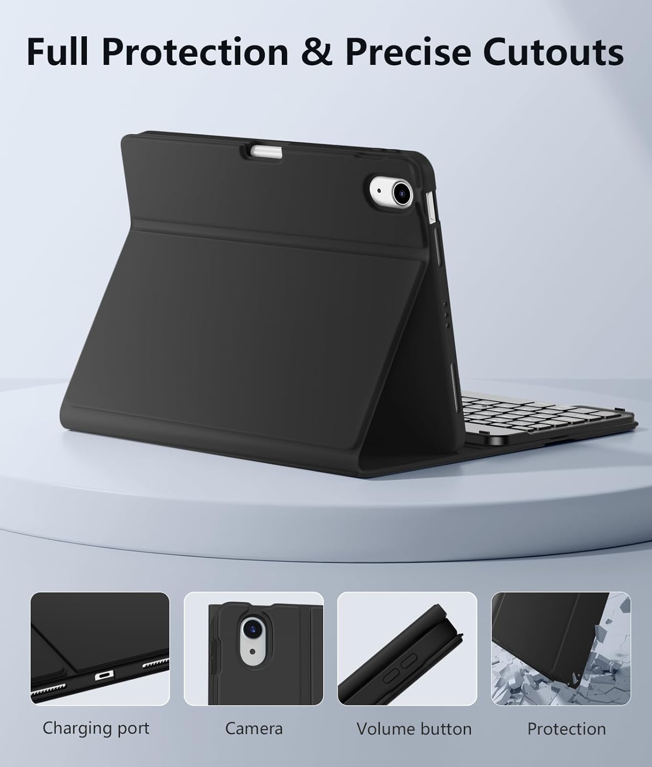 Wenlaty Keyboard Case for iPad Air 11-inch Case with Keyboard (M4/M3/M2, 2026/2025/2024) & Air 5th/4th Generation 10.9'' - Detachable Wireless, Thin & Light Cover with Pencil Holder for Air 11, Black