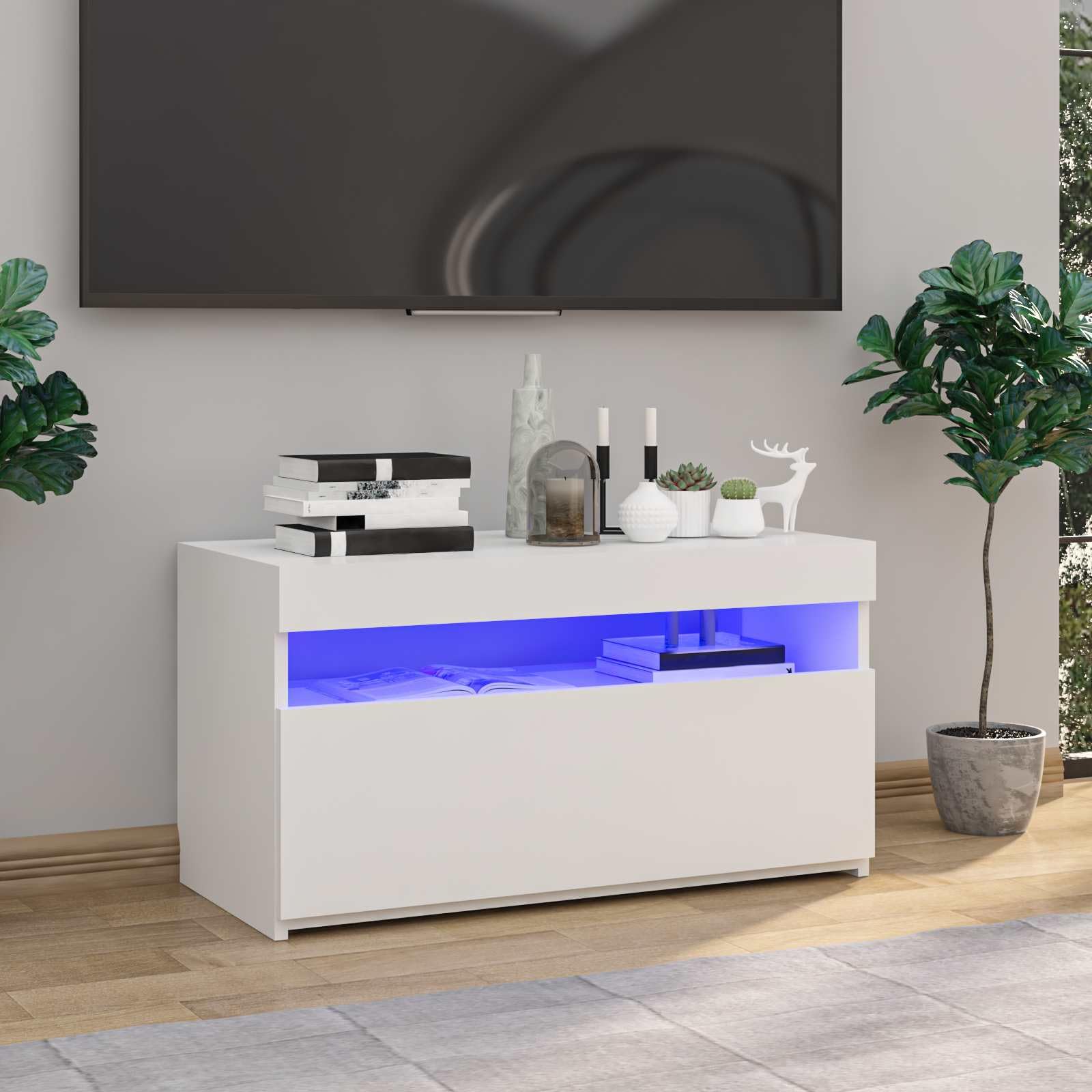 vidaXL Meuble TV avec lumières LED Blanc Brillant 75x35x40 cm
